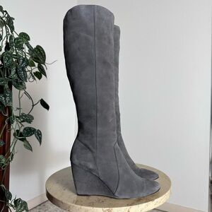 Vintage 90s 2000s knee high platform pointed rounded toe high heel wedge boots